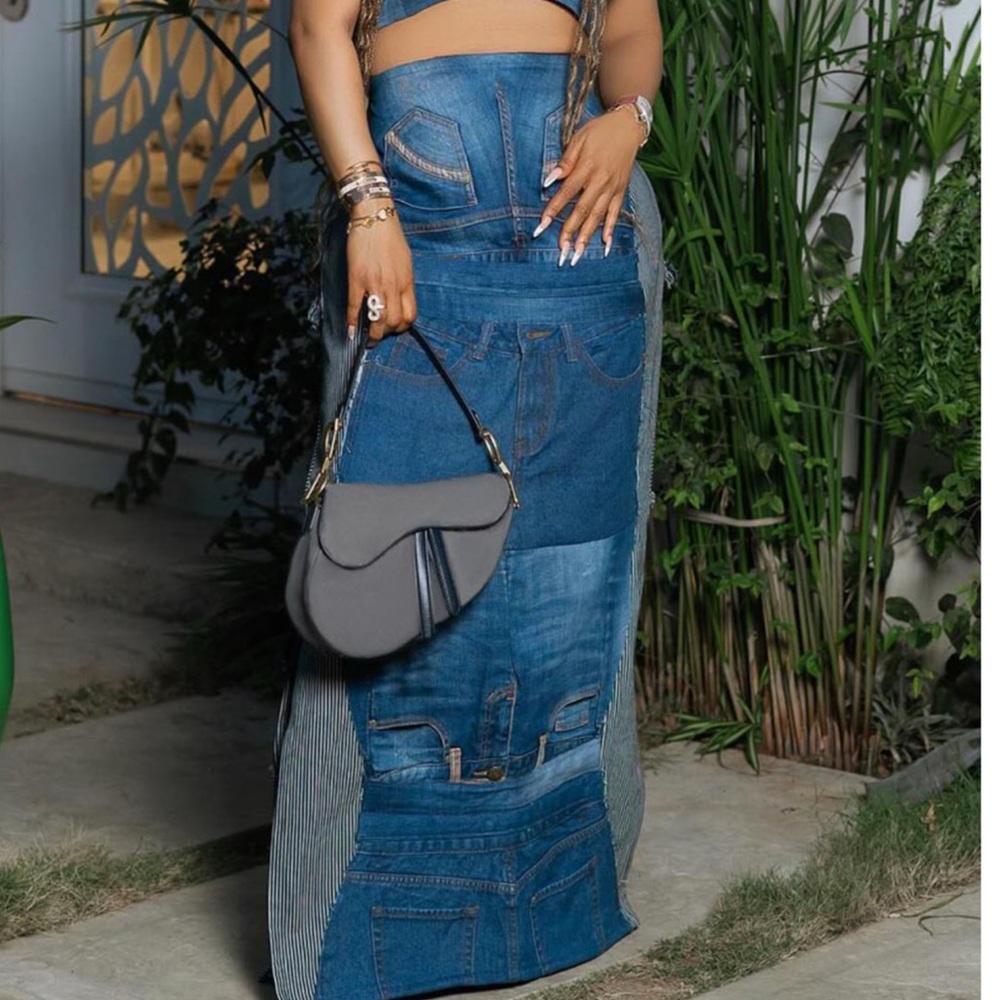 Blue Denim Patchwork Skirt